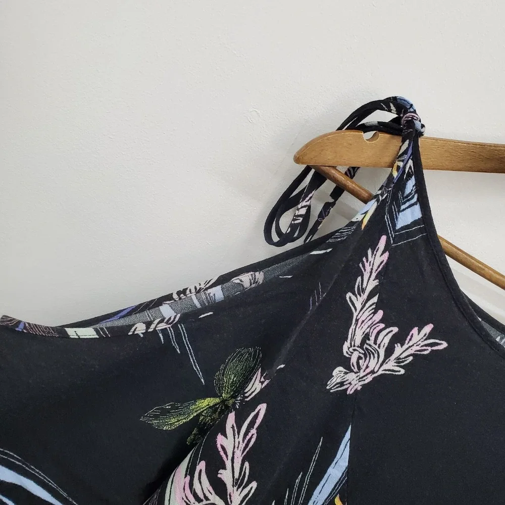 Free People Black Floral One-Shoulder Cold-Shoulder Dress